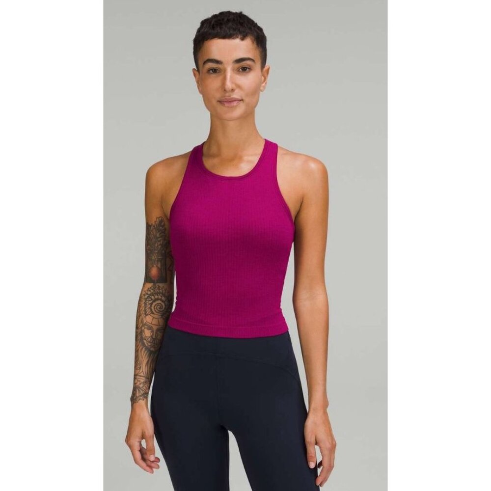 Lululemon Ebb to Street Cropped Racerback Ribbed Tank Top Purple-sz 10 - Picture 2 of 8